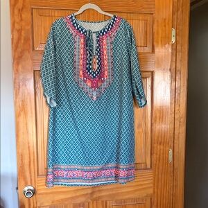Bohemian Blue and Pink Patterned Dress